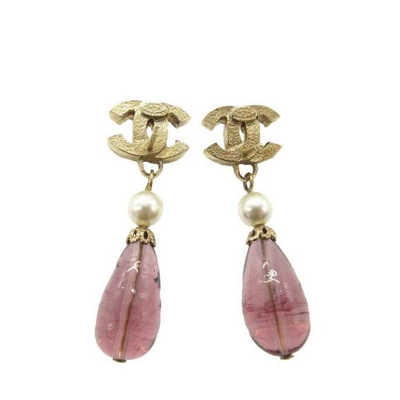 CHANEL White Pearl Logo Earrings